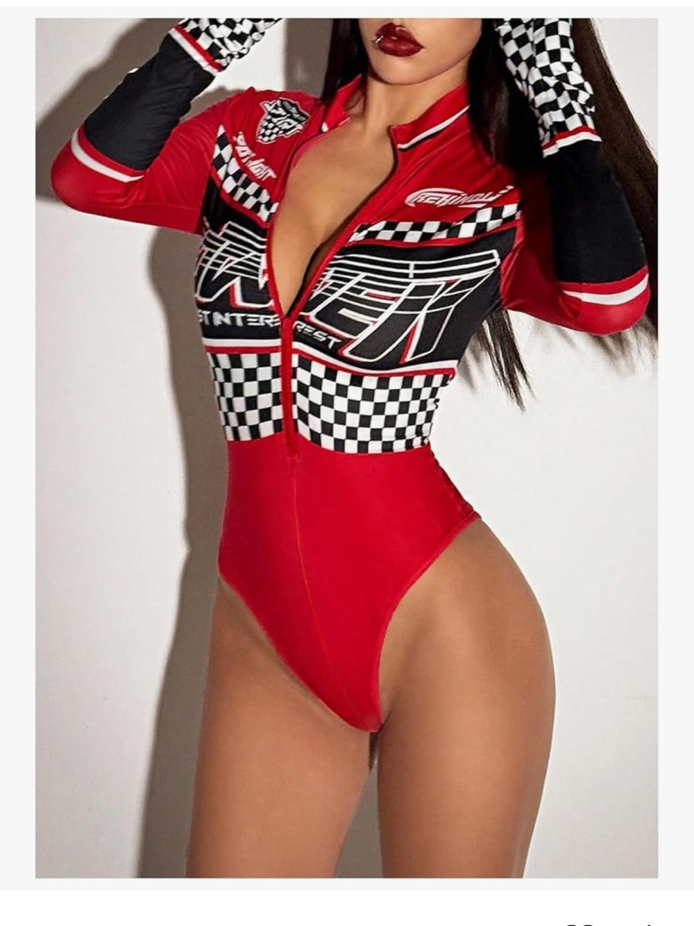 Red Racer Zip-Up Bodysuit - Picture 3 of 5